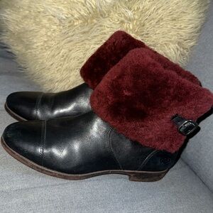 UGG Women's Black and Burgundy Shearling Boots